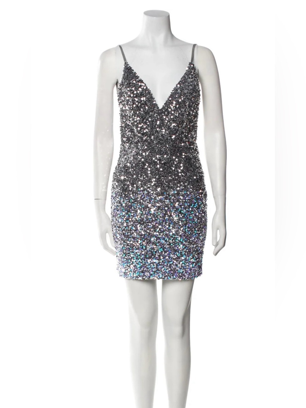 Portia & Scarlett Silver Sequin Spaghetti-Strap Mini Dress. Size XS.